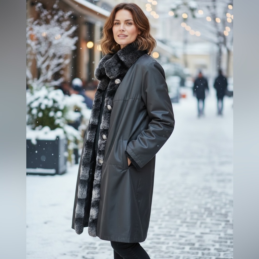 Blue Duck reversible real fur and nylon weather resistant swing coat - black